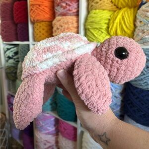 Handmade Crocheted large pink sea turtle